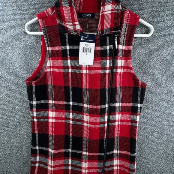 Chaps Jackets & Blazers - NWT Chaps Women’s Red Plaid Small Vest Zip Up Knit Heavy Warm Winter Sleeveless